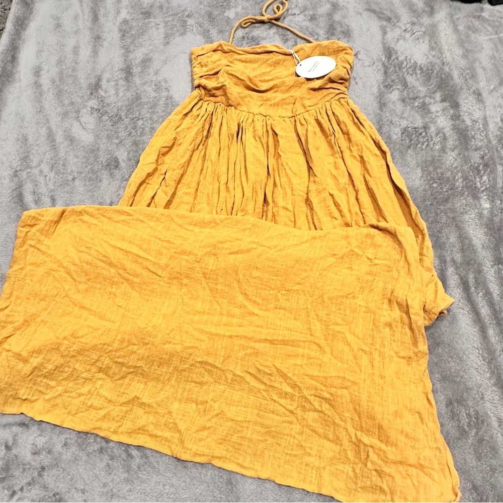 Cotton Flowy Summer Dress Marigold Yellow Halter Neck Strapless